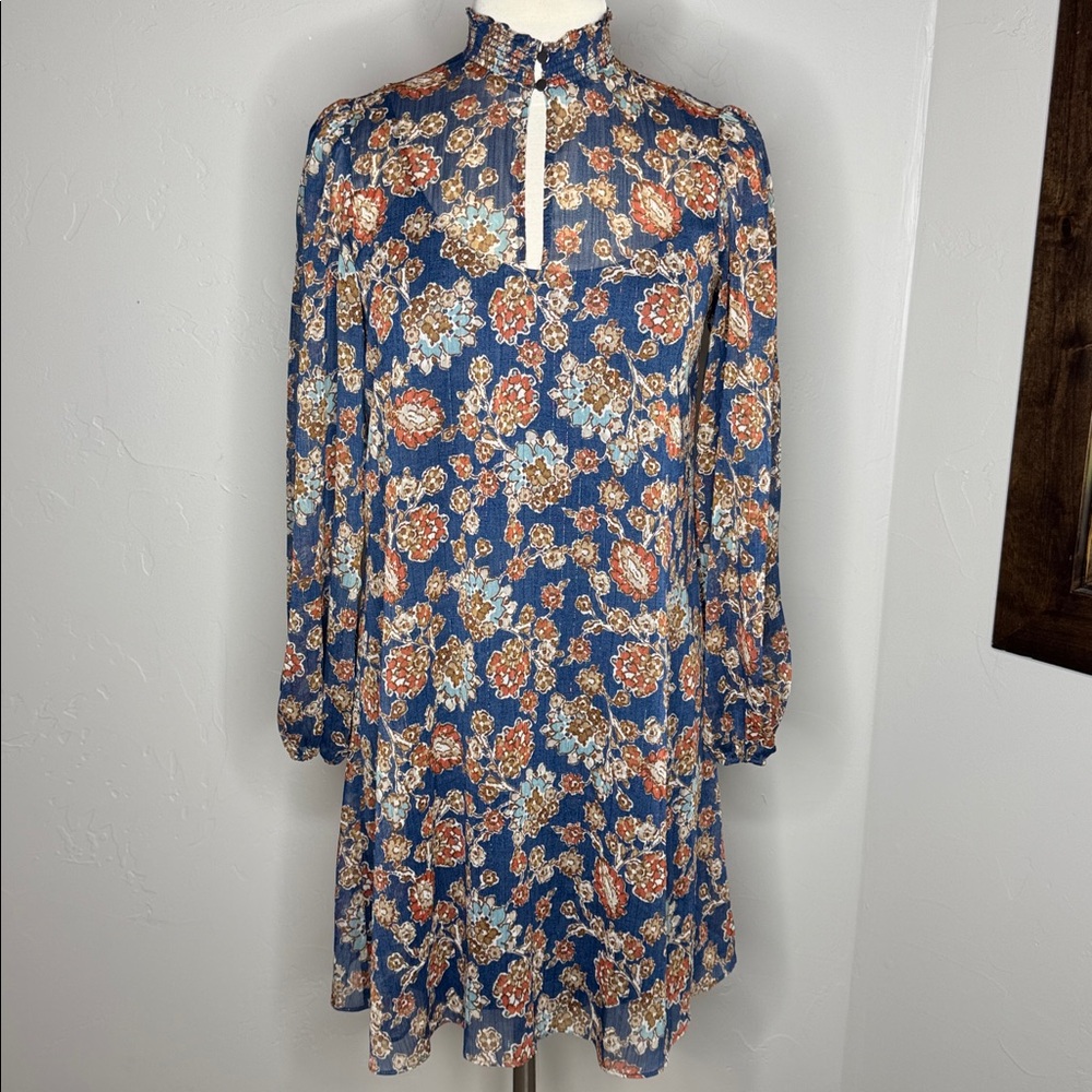 Harper Rose Multicolor Patterned Dress With Blue Slip